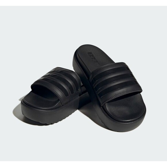 Adidas Women's Solid Black Adilette Platform Slide Sandal Size 6M / 7W New - Picture 1 of 5